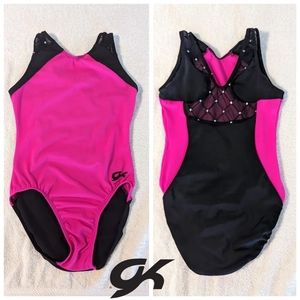 BEAUTIFUL GK Elite Gymnastics Dance Leotard AS Small Mesh ULTRA Soft NEON Pink